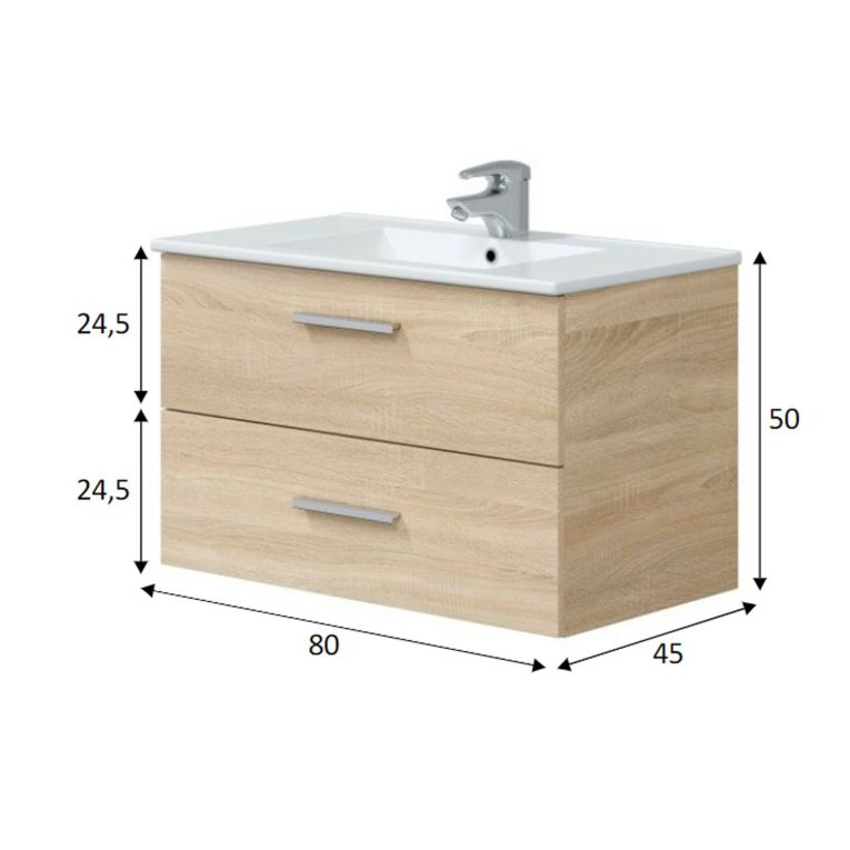 Mobile lavandino 2 cassetti 80x45x50h cm rovere - Felix