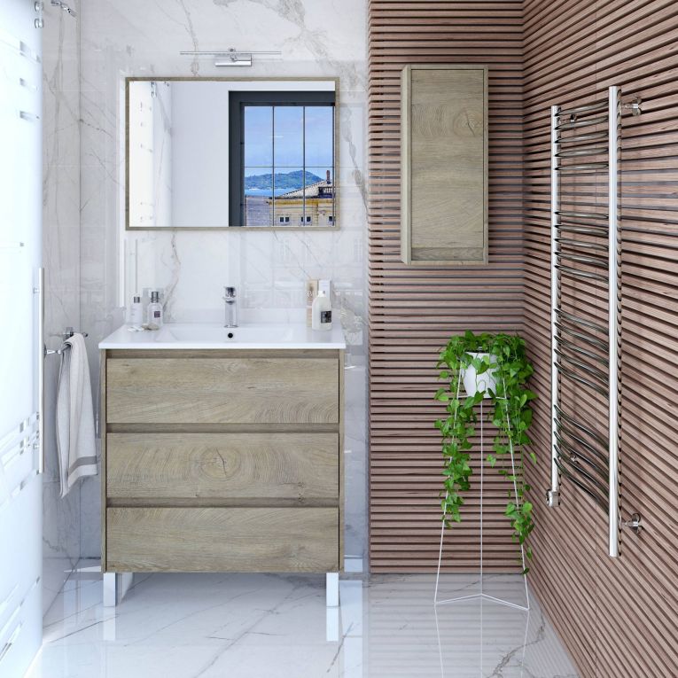 Mobile lavandino 3 cassetti 80x86x45h cm rovere - Albachiara