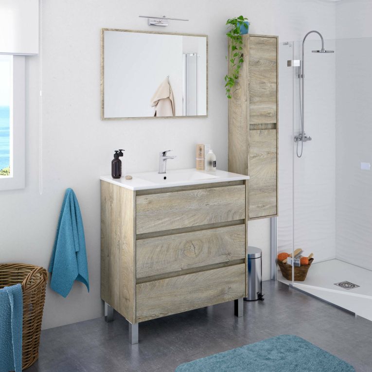 Mobile lavandino 3 cassetti 80x86x45h cm rovere - Albachiara