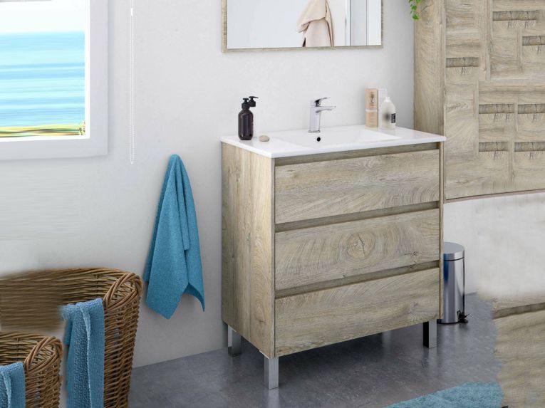 Mobile lavandino 3 cassetti 80x86x45h cm rovere - Albachiara