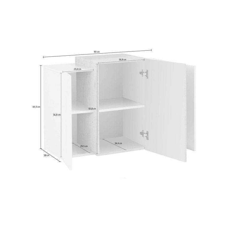 Mobile pensile 3 ante 90x66h cm bianco lucido e acero - Andras