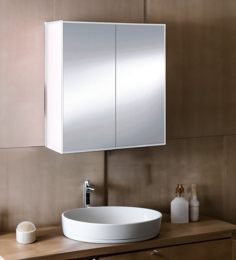Mobile Pensile Bagno Lafayette, Mobile per bagno, Armadietto sospeso, Bianco lucido, 60x21h65 - 2 ante cm