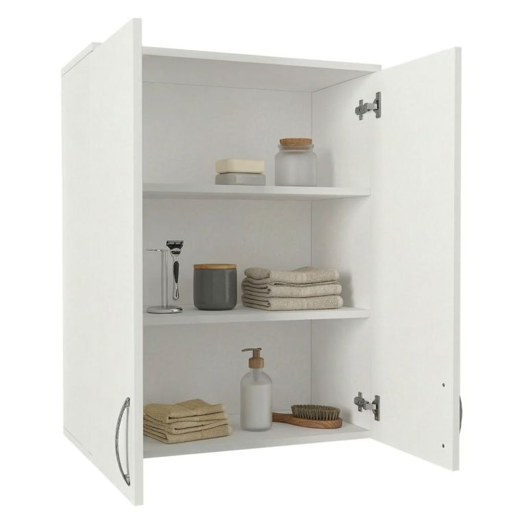 Mobile Pensile Bianco 2 Ripiani 2 Ante 70x90h cm, 3 Vani - Isili