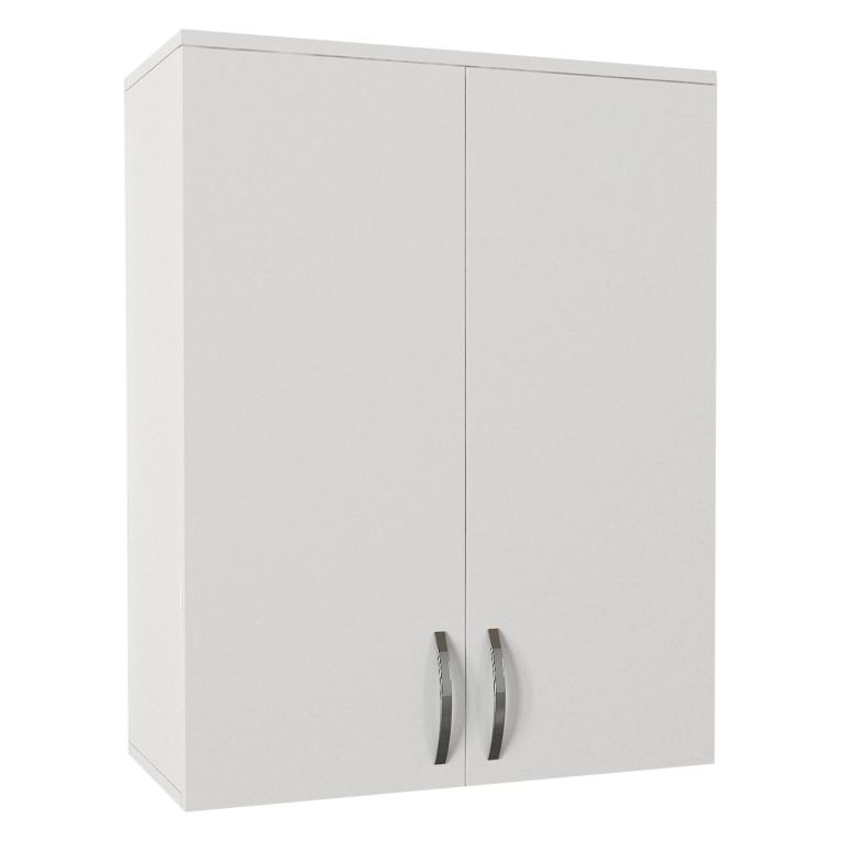 Mobile Pensile Bianco 2 Ripiani 2 Ante 70x90h cm, 3 Vani - Isili