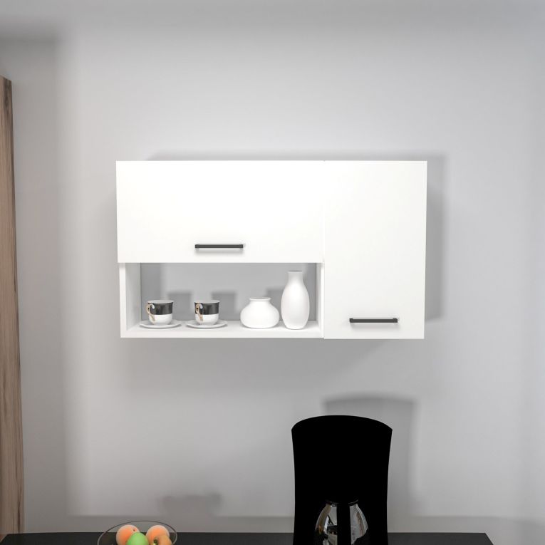 Mobile Pensile Bianco 2 Ripiani 2 Ante 90x52h cm, 4 Vani - Rassa