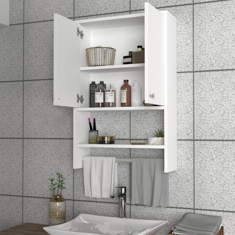 Mobile Pensile Bianco 2 Ripiani Apertura Battente 59x90h cm, 2 Ante - Taviano