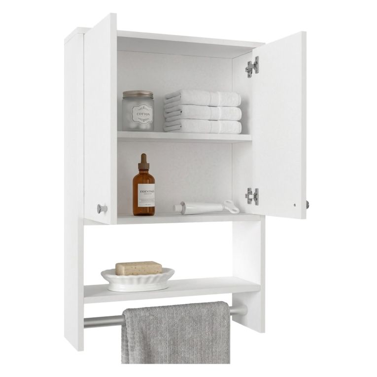 Mobile Pensile Bianco 2 Ripiani Apertura Battente 59x90h cm, 2 Ante - Taviano