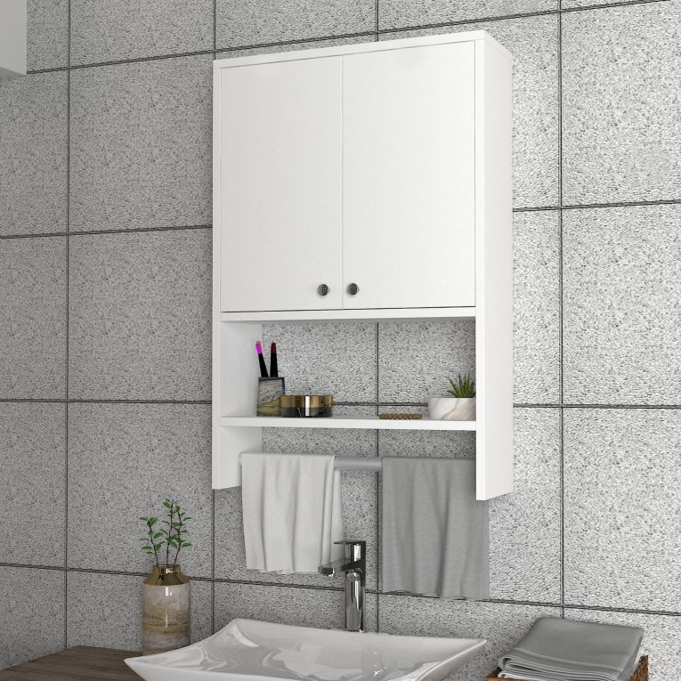 Mobile Pensile Bianco 2 Ripiani Apertura Battente 59x90h cm, 2 Ante - Taviano