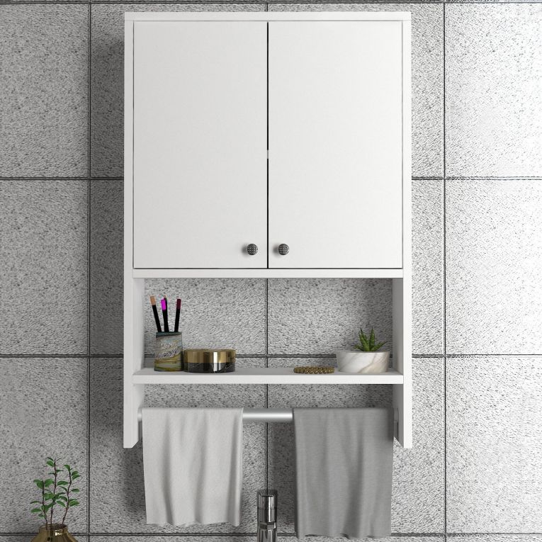Mobile Pensile Bianco 2 Ripiani Apertura Battente 59x90h cm, 2 Ante - Taviano
