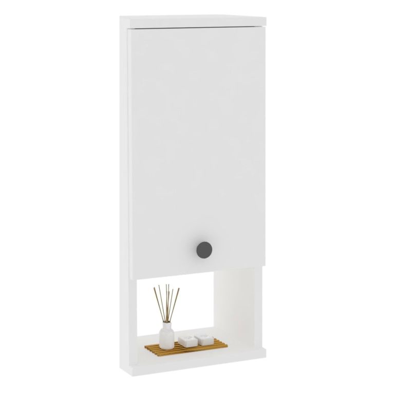 Mobile Pensile Bianco 2 Ripiani Un'anta 30x71h cm, 3 Vani - Tarano