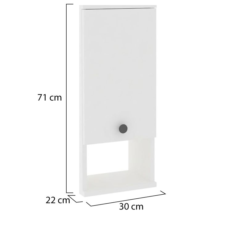 Mobile Pensile Bianco 2 Ripiani Un'anta 30x71h cm, 3 Vani - Tarano