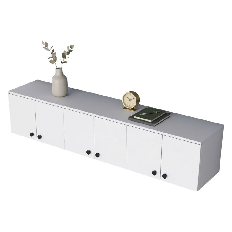 Mobile Pensile Bianco Bianco 6 Ante 3 Vani 180x44h cm, Apertura Battente - Jelsi