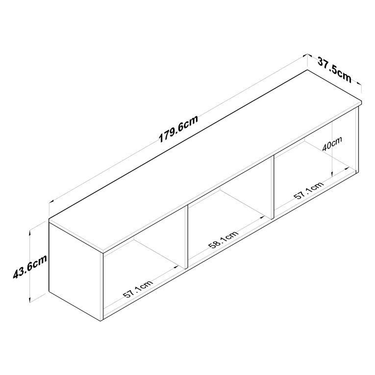 Mobile Pensile Bianco Bianco 6 Ante 3 Vani 180x44h cm, Apertura Battente - Jelsi