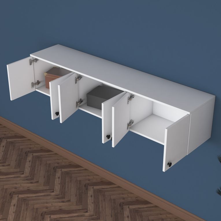 Mobile Pensile Bianco Bianco 6 Ante 3 Vani 180x44h cm, Apertura Battente - Jelsi