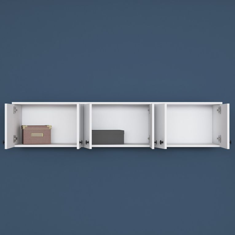 Mobile Pensile Bianco Bianco 6 Ante 3 Vani 180x44h cm, Apertura Battente - Jelsi