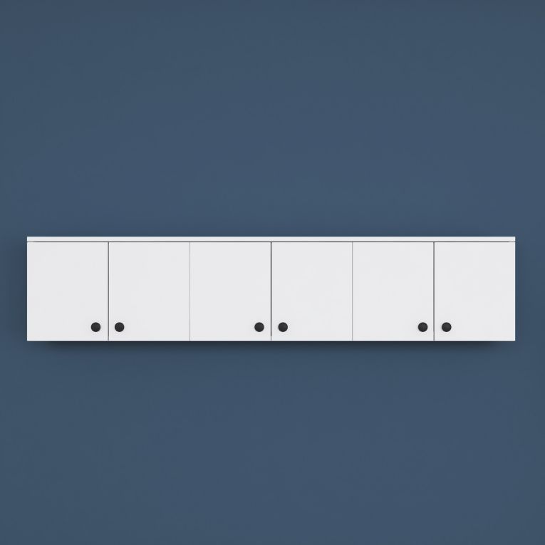 Mobile Pensile Bianco Bianco 6 Ante 3 Vani 180x44h cm, Apertura Battente - Jelsi