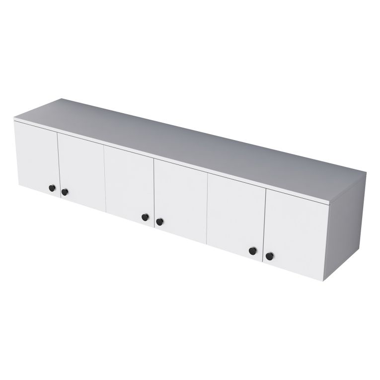 Mobile Pensile Bianco Bianco 6 Ante 3 Vani 180x44h cm, Apertura Battente - Jelsi