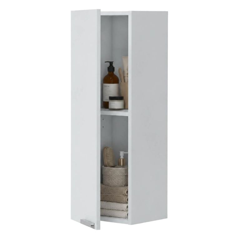 Mobile Pensile Bianco Lucido Grigio un Ripiano Un'anta 30x85h cm, Reversibile - Parga