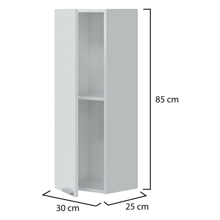 Mobile Pensile Bianco Lucido Grigio un Ripiano Un'anta 30x85h cm, Reversibile - Parga