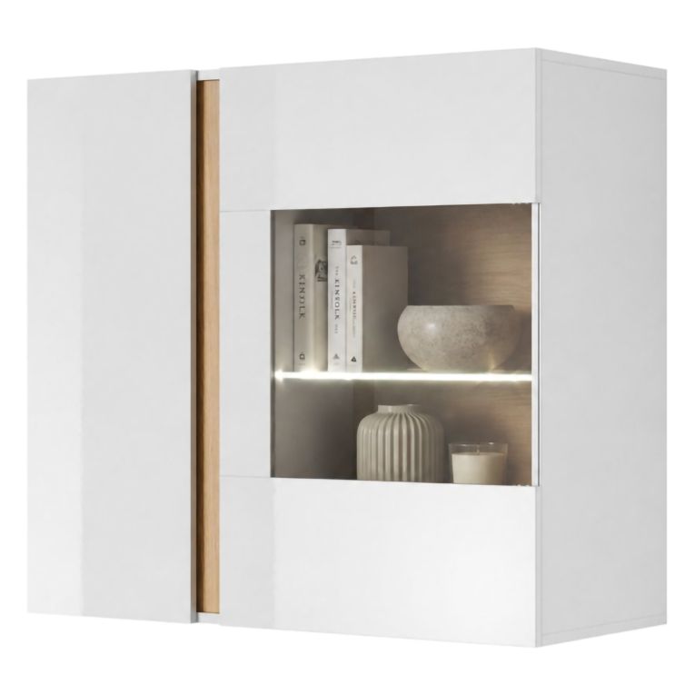 Mobile Pensile Bianco Marrone Rovere 2 Ripiani 2 Ante 96x83h cm, con led - Kava