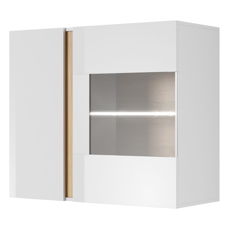 Mobile Pensile Bianco Marrone Rovere 2 Ripiani 2 Ante 96x83h cm, con led - Kava