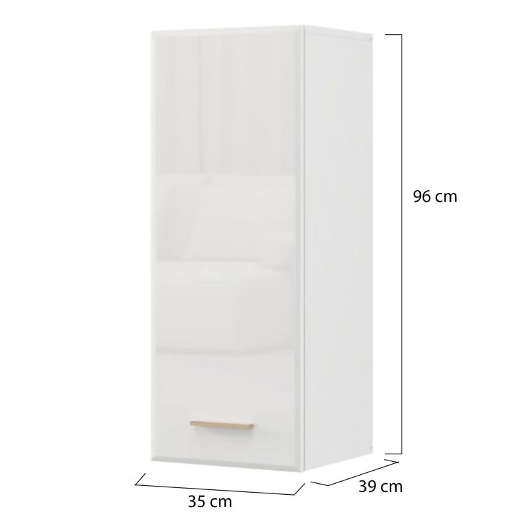 Mobile Pensile Bianco Opaco Marrone Rovere 2 Ripiani Un'anta 39x96h cm, 3 Vani - Fresis