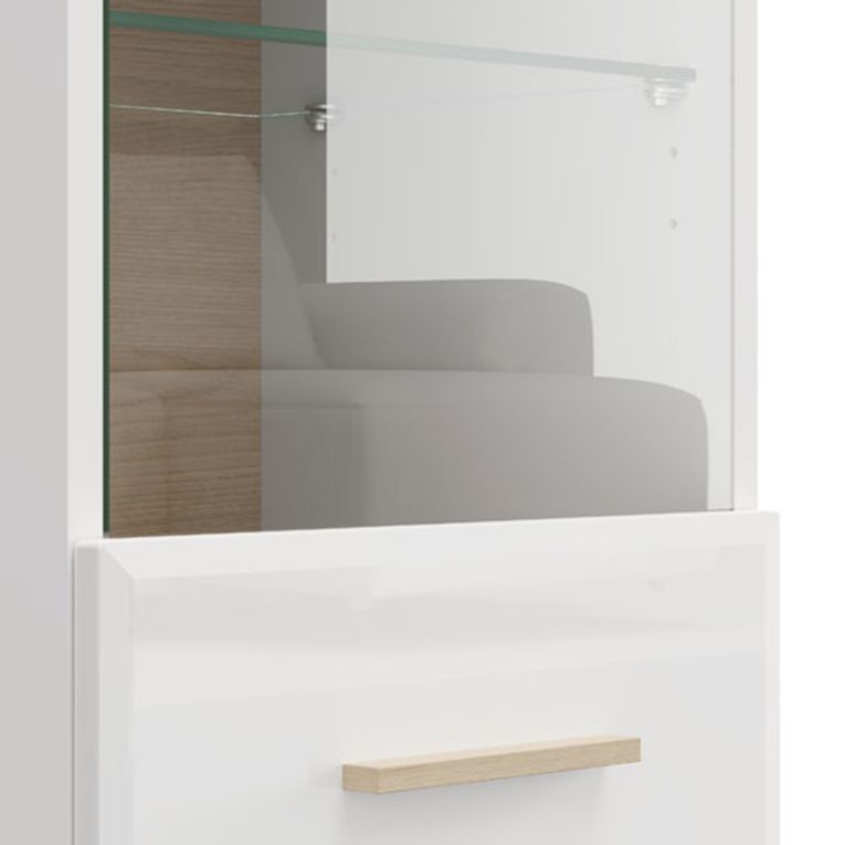 Mobile Pensile Bianco Opaco Marrone Rovere 2 Ripiani Un'anta 39x96h cm, Anta e Ripiano Dettaglio Vetro - Gonnes