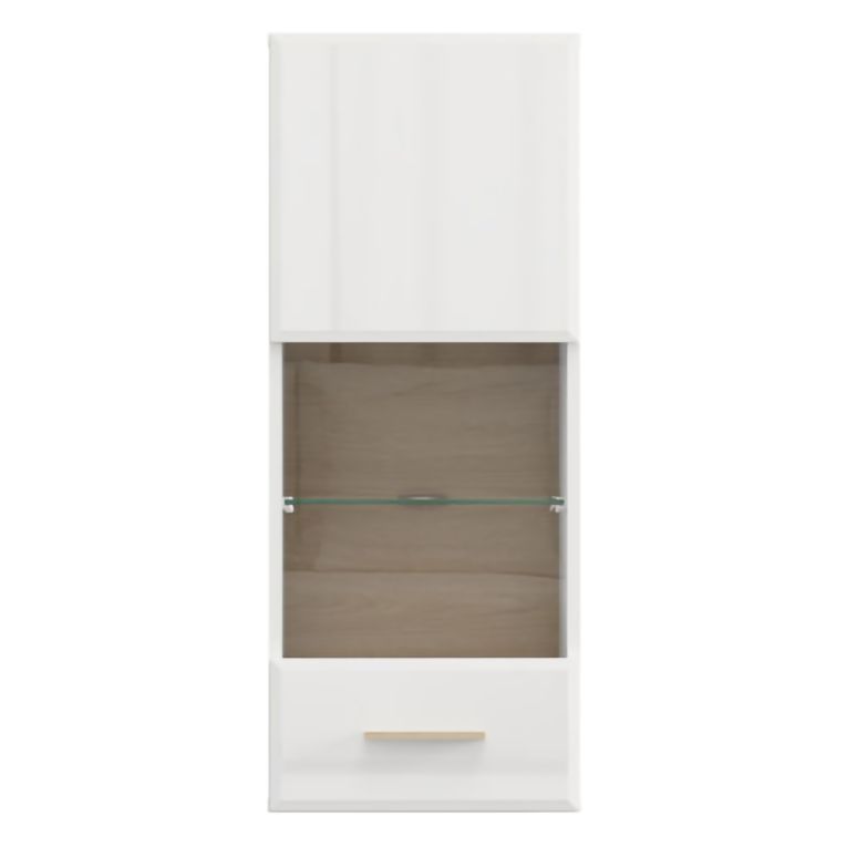 Mobile Pensile Bianco Opaco Marrone Rovere 2 Ripiani Un'anta 39x96h cm, Anta e Ripiano Dettaglio Vetro - Gonnes