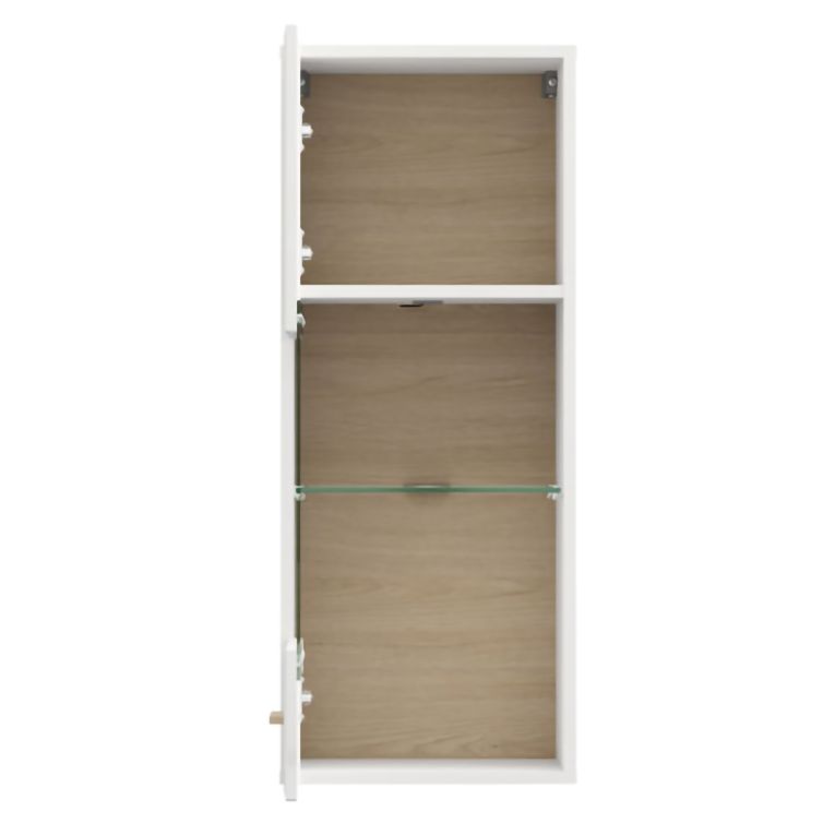 Mobile Pensile Bianco Opaco Marrone Rovere 2 Ripiani Un'anta 39x96h cm, Anta e Ripiano Dettaglio Vetro - Gonnes