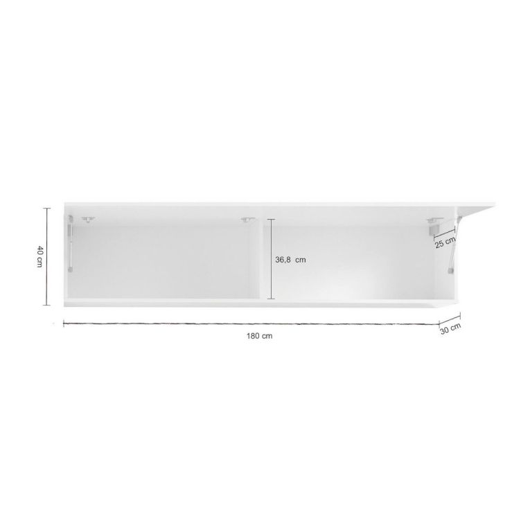 Mobile pensile Luca, Armadio multiuso, Mobiletto a muro, 100% Made in Italy, cm 180x30h40, Bianco lucido