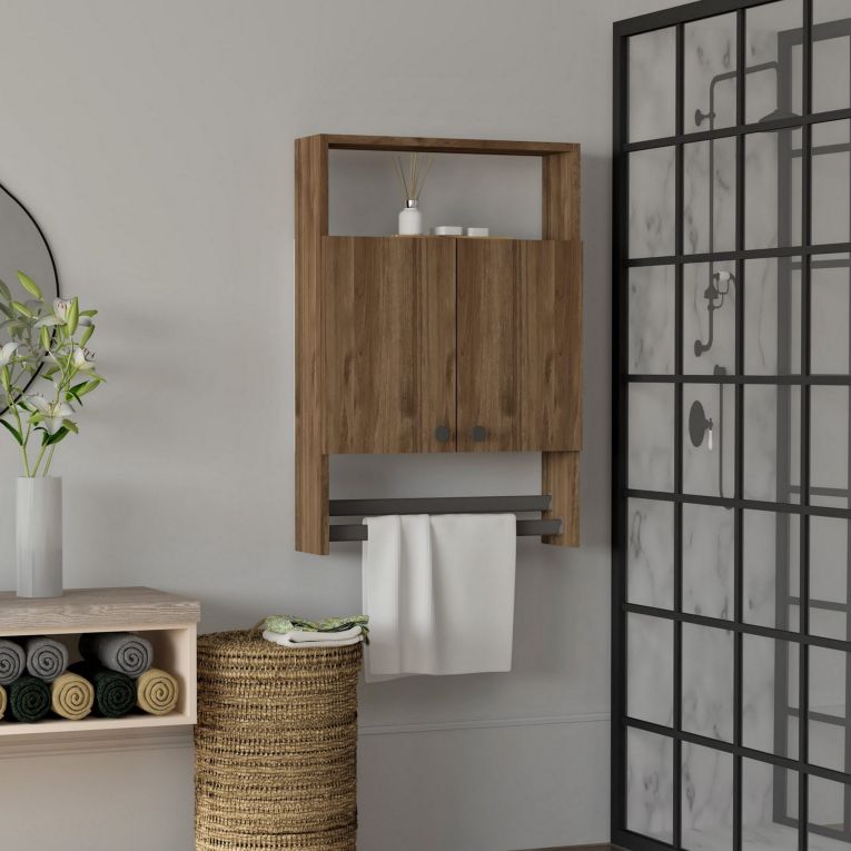Mobile Pensile Marrone Noce 2 Ripiani Apertura Battente 60x87h cm, 2 Ante - Tanagro