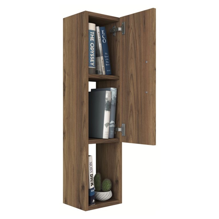 Mobile Pensile Marrone Noce 2 Ripiani Un'anta 22x90h cm, 3 Vani - Boglione