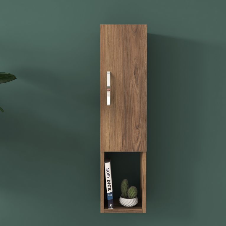 Mobile Pensile Marrone Noce 2 Ripiani Un'anta 22x90h cm, 3 Vani - Boglione