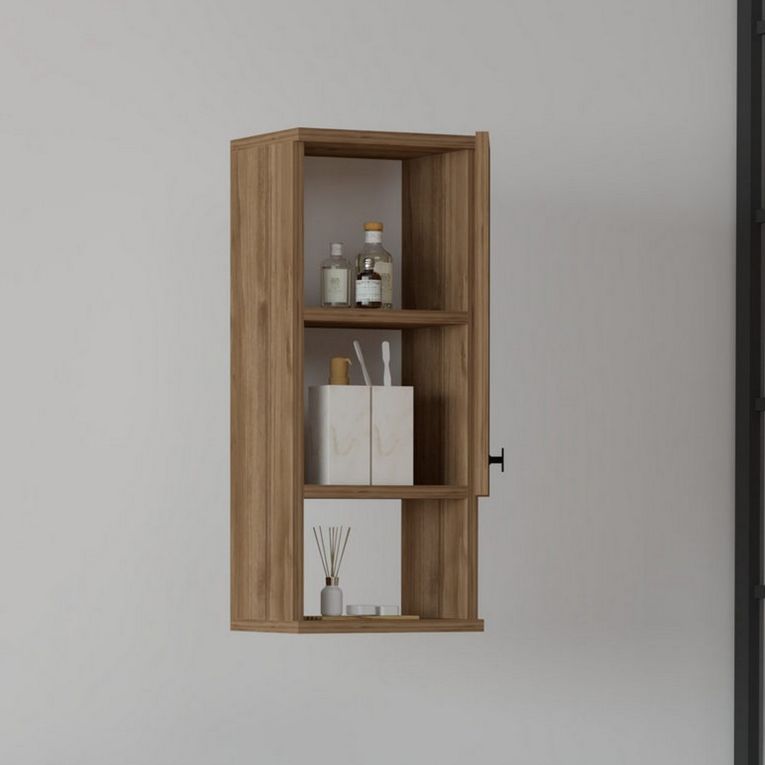 Mobile Pensile Marrone Noce 2 Ripiani Un'anta 30x71h cm, 3 Vani - Tarano
