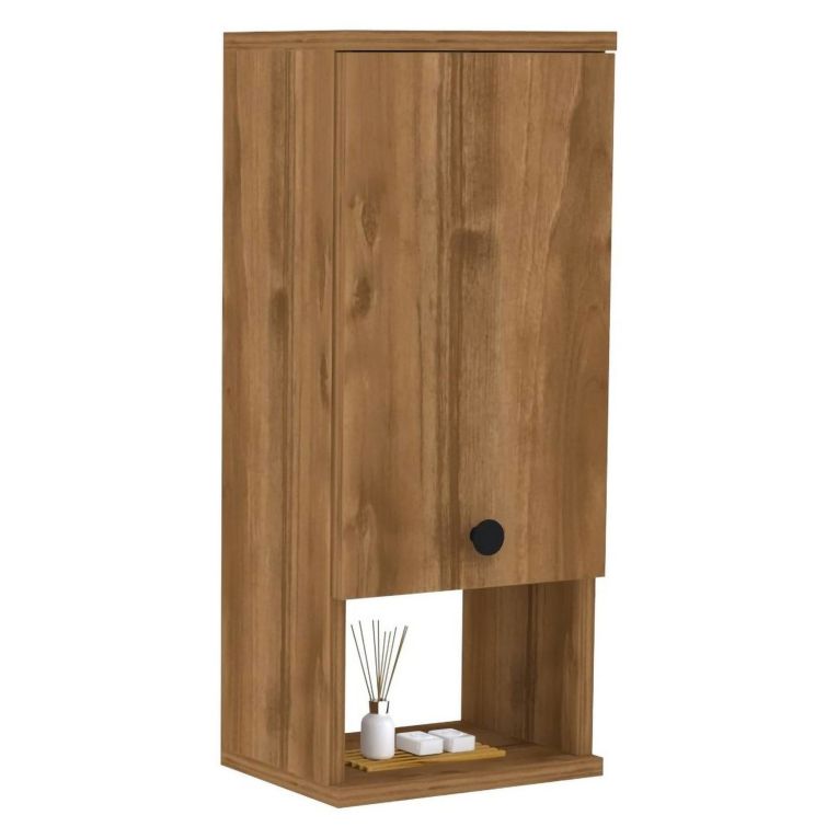 Mobile Pensile Marrone Noce 2 Ripiani Un'anta 30x71h cm, 3 Vani - Tarano