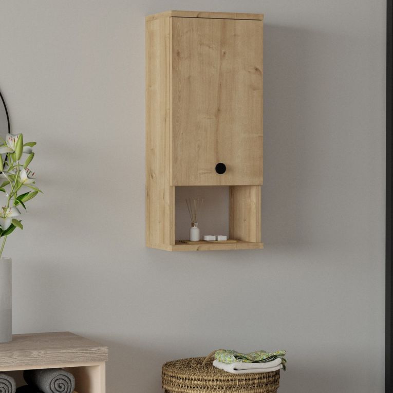 Mobile Pensile Marrone Rovere 2 Ripiani Un'anta 30x71h cm, 3 Vani - Tarano