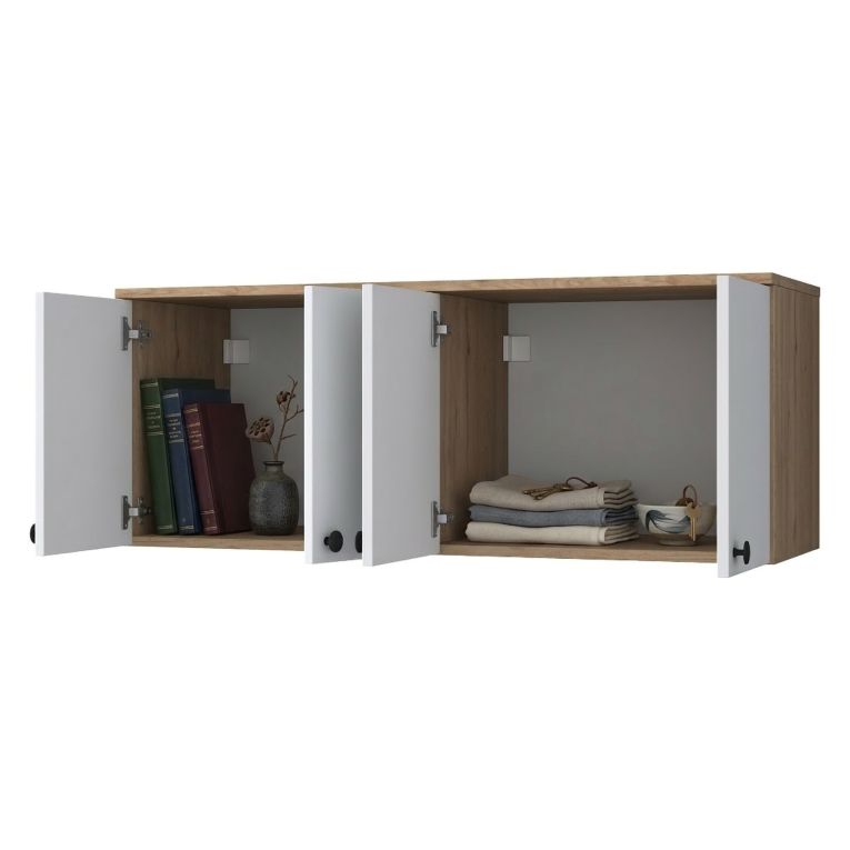 Mobile Pensile Marrone Rovere Bianco 4 Ante 2 Vani 120x47h cm, Apertura Battente - Rusco
