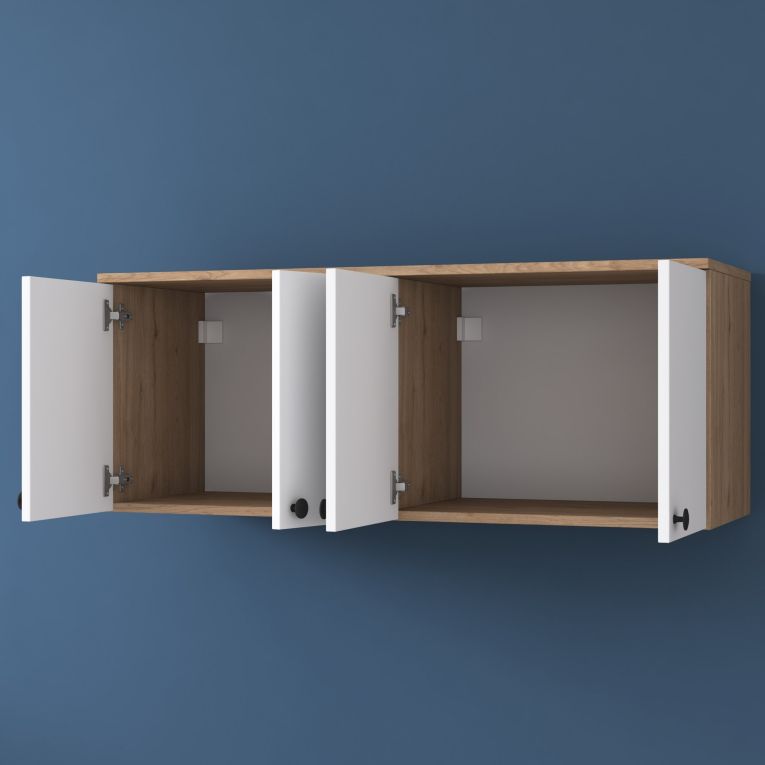 Mobile Pensile Marrone Rovere Bianco 4 Ante 2 Vani 120x47h cm, Apertura Battente - Rusco