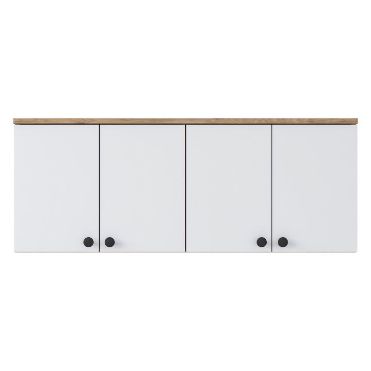 Mobile Pensile Marrone Rovere Bianco 4 Ante 2 Vani 120x47h cm, Apertura Battente - Rusco