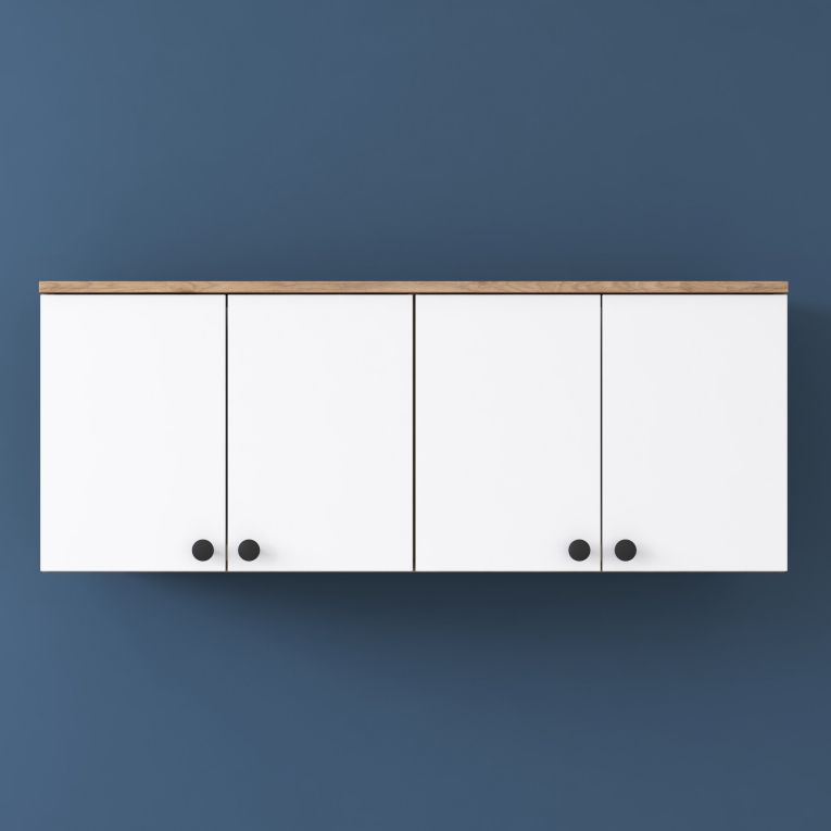 Mobile Pensile Marrone Rovere Bianco 4 Ante 2 Vani 120x47h cm, Apertura Battente - Rusco