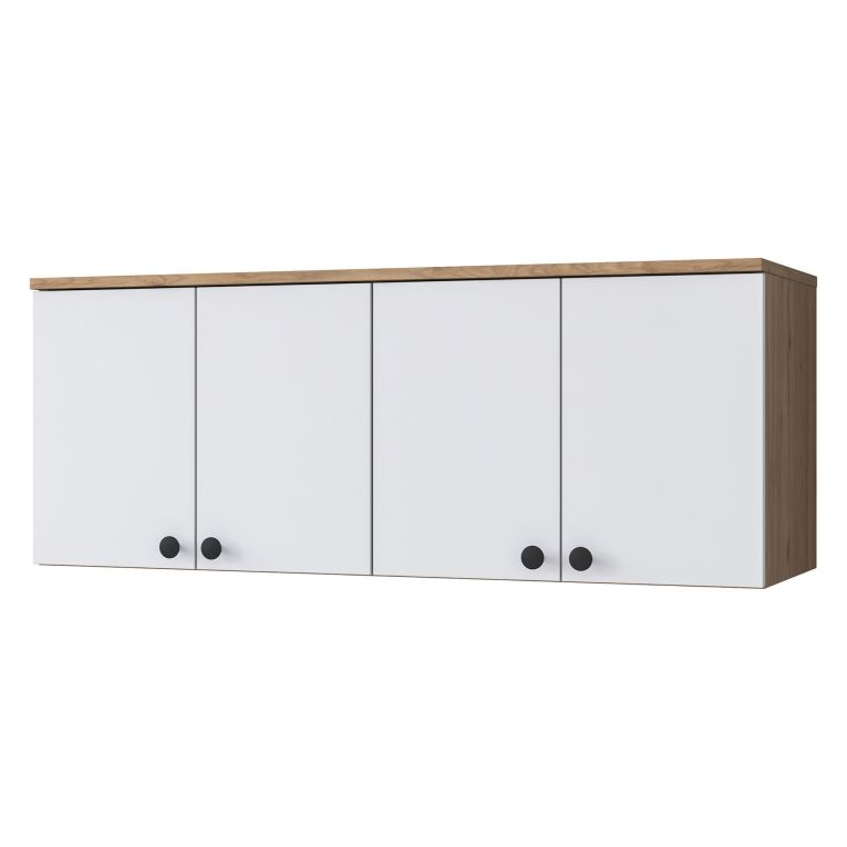 Mobile Pensile Marrone Rovere Bianco 4 Ante 2 Vani 120x47h cm, Apertura Battente - Rusco
