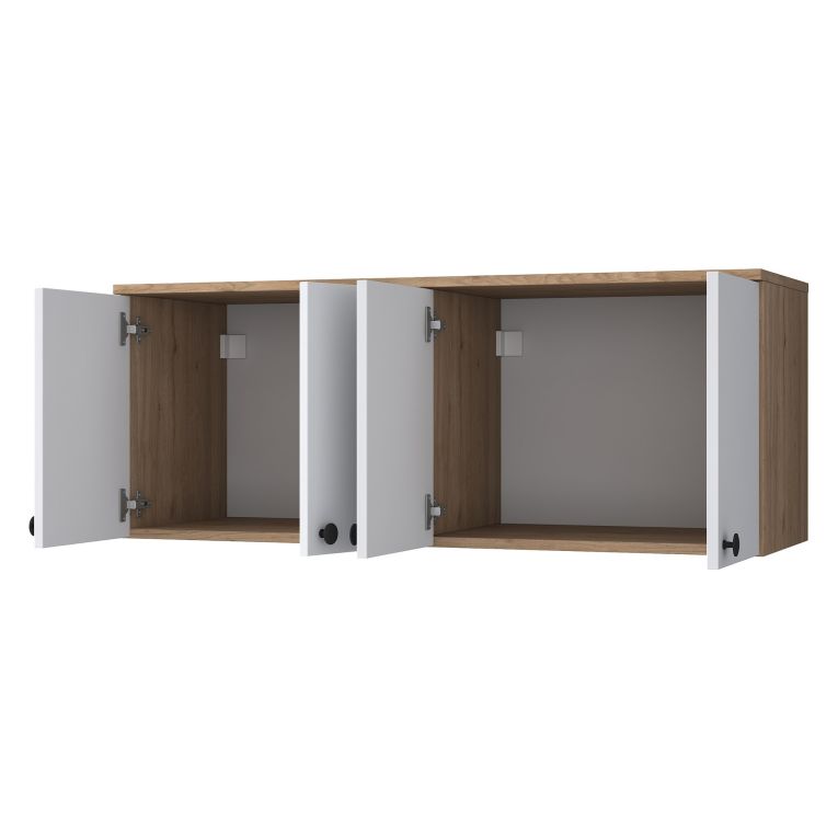 Mobile Pensile Marrone Rovere Bianco 4 Ante 2 Vani 120x47h cm, Apertura Battente - Rusco