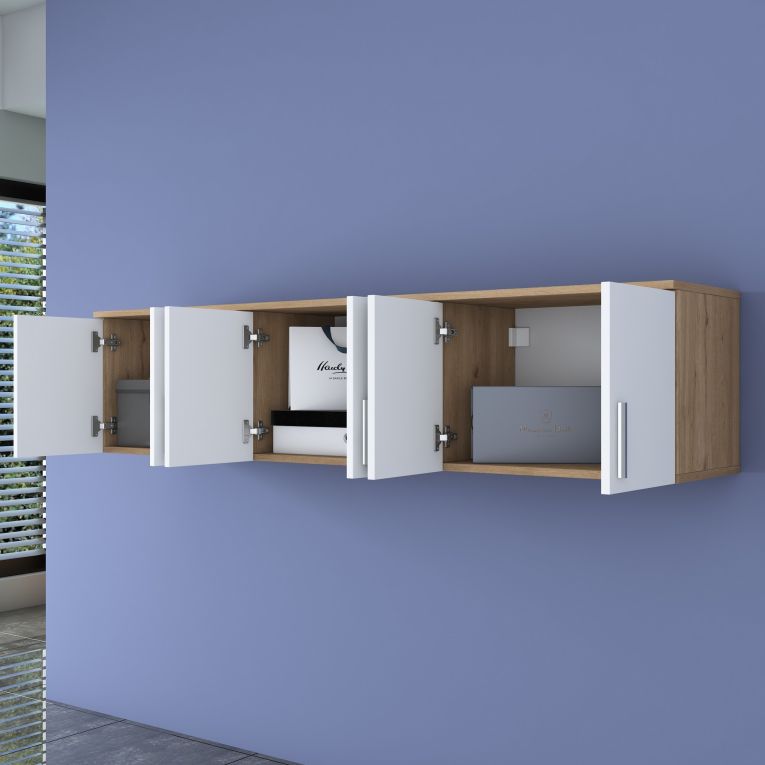 Mobile Pensile Marrone Rovere Bianco 6 Ante 3 Vani 180x41h cm, Apertura Battente - Arazzo