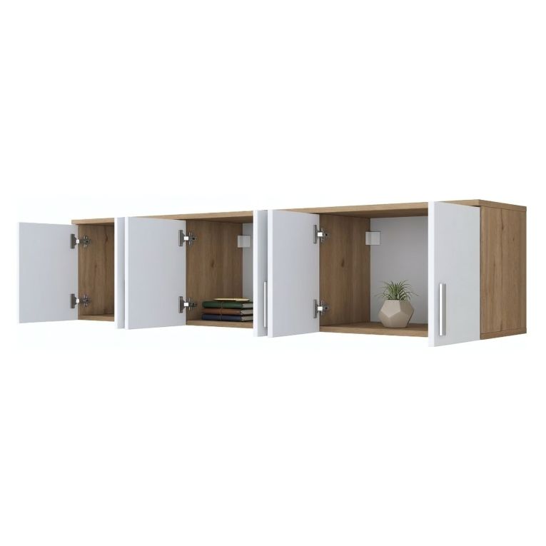 Mobile Pensile Marrone Rovere Bianco 6 Ante 3 Vani 180x41h cm, Apertura Battente - Arazzo