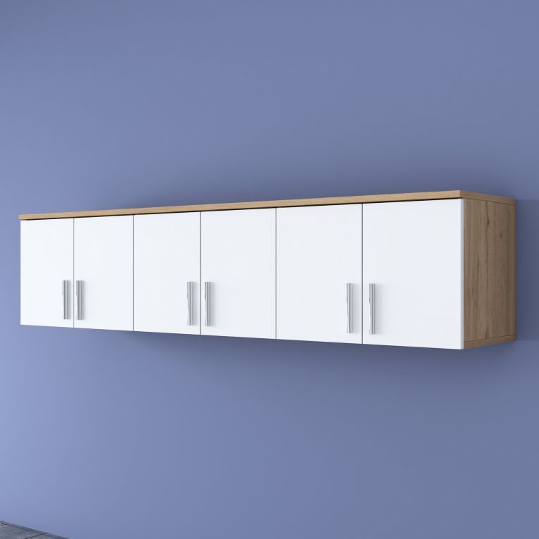 Mobile Pensile Marrone Rovere Bianco 6 Ante 3 Vani 180x41h cm, Apertura Battente - Arazzo