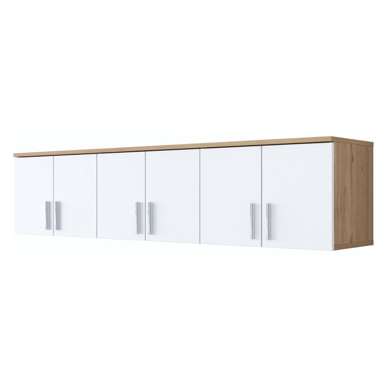 Mobile Pensile Marrone Rovere Bianco 6 Ante 3 Vani 180x41h cm, Apertura Battente - Arazzo