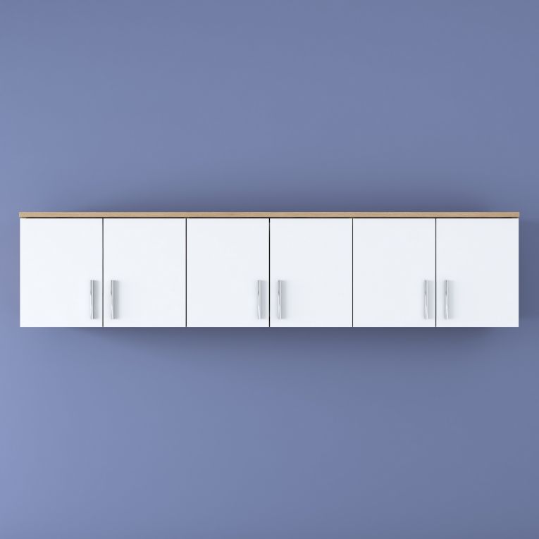 Mobile Pensile Marrone Rovere Bianco 6 Ante 3 Vani 180x41h cm, Apertura Battente - Arazzo