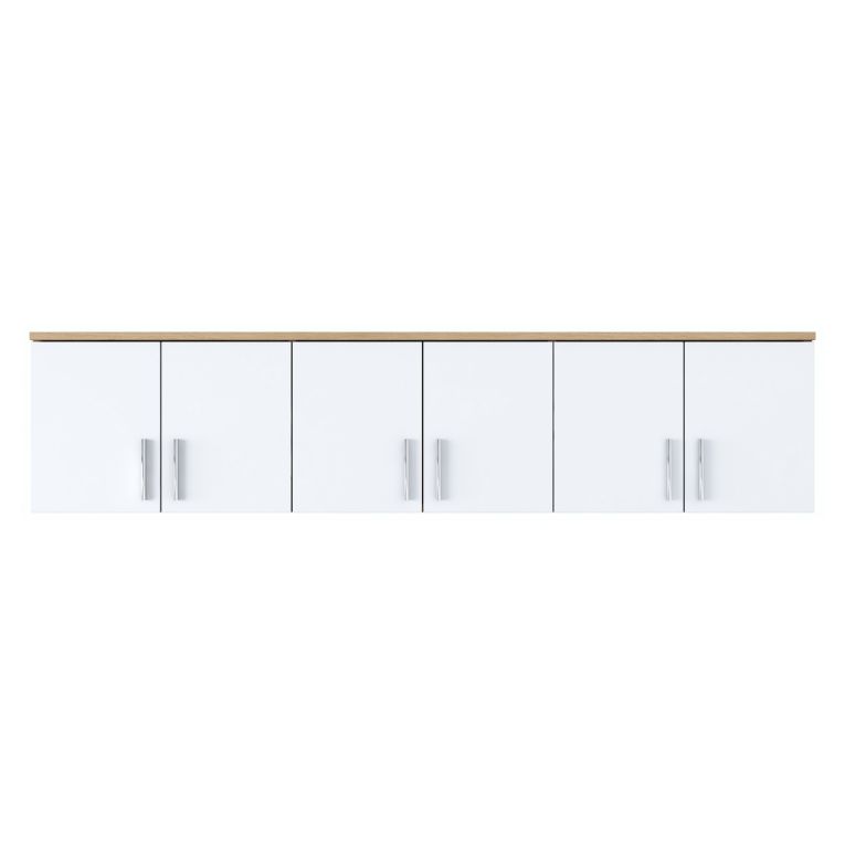 Mobile Pensile Marrone Rovere Bianco 6 Ante 3 Vani 180x41h cm, Apertura Battente - Arazzo