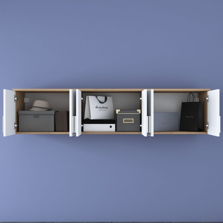 Mobile Pensile Marrone Rovere Bianco 6 Ante 3 Vani 180x41h cm, Apertura Battente - Arazzo