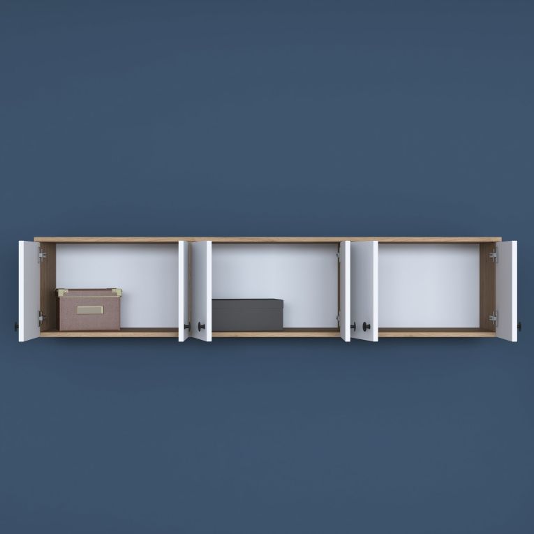 Mobile Pensile Marrone Rovere Bianco 6 Ante 3 Vani 180x44h cm, Apertura Battente - Jelsi